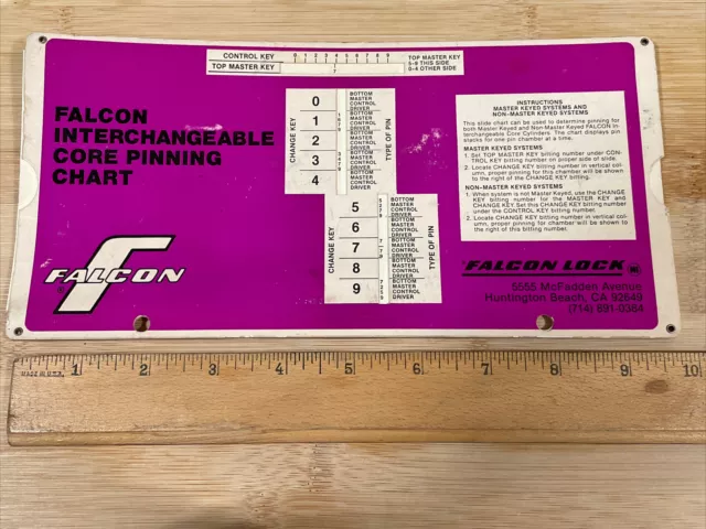 1963 Falcon Locks - Interchangeable Core Pinning Paper Sliding Chart