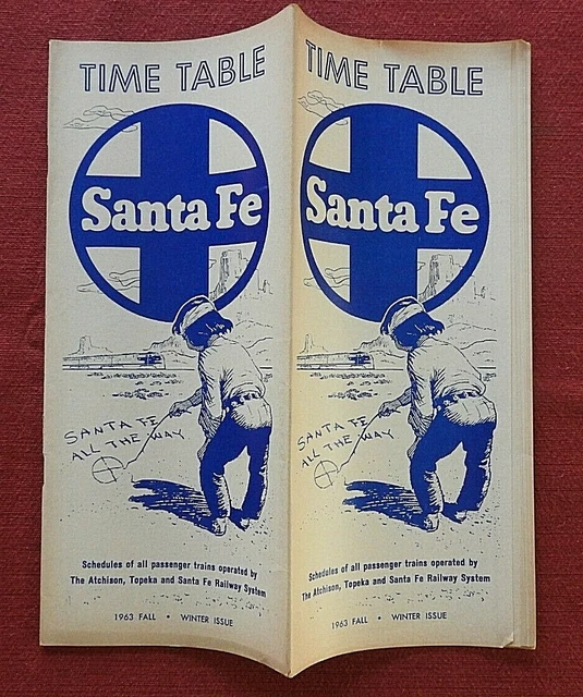 1963 Presso & Sf Atchison Topeka Santa Fe Railroad Time Schedule Train Brochure