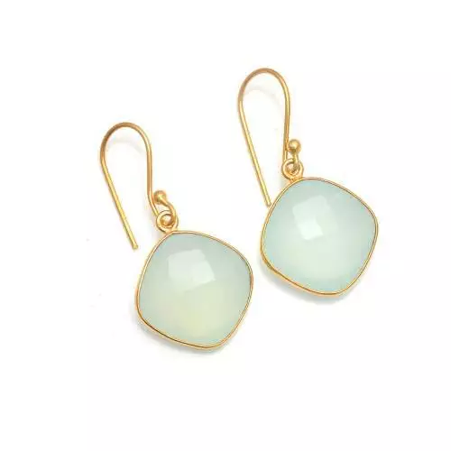 Glowing Aqua Chalcedony Gemstone Earring For Women Style Gold Plated Earring