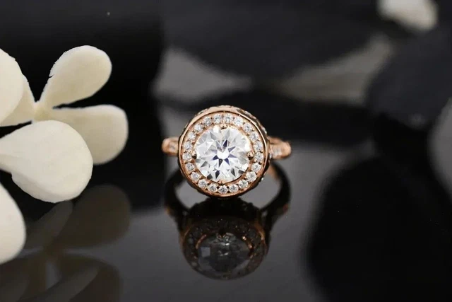 3.20CT Round Lab Created Diamond 14K Rose Gold Finish Engagement Woman Ring