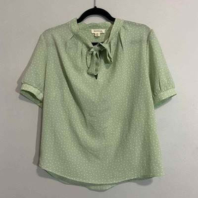 Monteau Los Angeles Polka Dot Mint Green Blouse Size XL