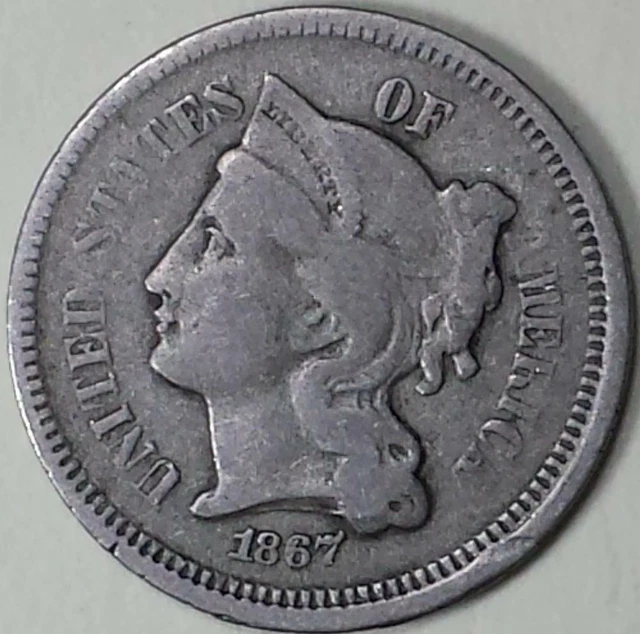 1867  Three Cent Nickel  -  ** G+ **