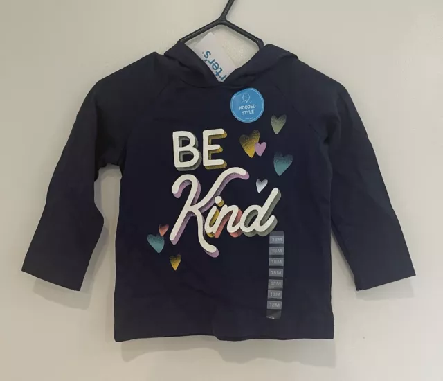 Carters Baby Girls Glitter Be Kind Hearts Hooded Long Sleeve Shirt Navy 18M NWT