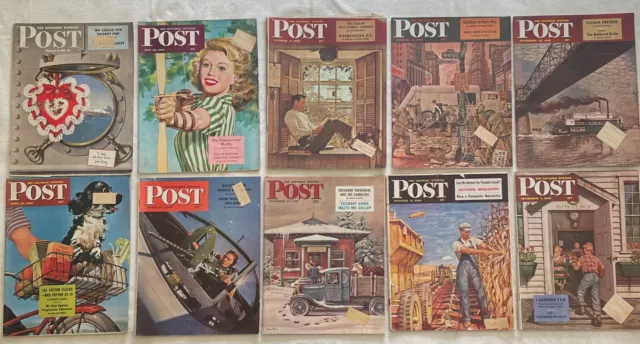 10 Vintage WWII 1943-48 Saturday Evening Post Magazines Rockwell Dohanos Staehle