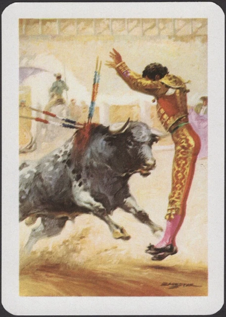 Playing Cards Single Card Old Vintage Wide BULLFIGHTING MATADOR Artist Signed  B