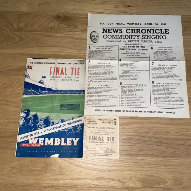 1949 FA Cup Final football programme Song Sheet & Ticket Leicester V Wolves