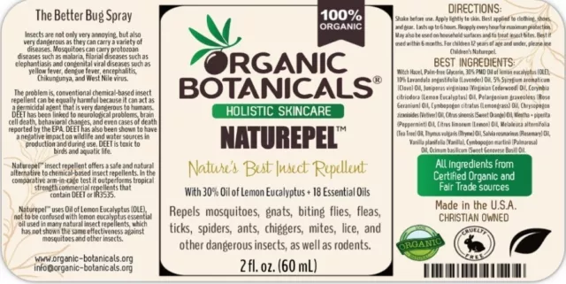 100% Organic Natural Non-toxic Naturepel Insect Repellent, Spray 2 oz. 2