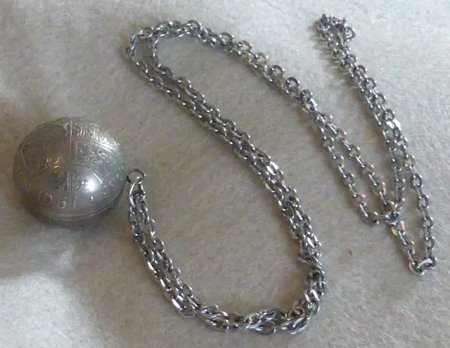 Rare 1951 George VI Silver Half Crown Coin Ball/Sphere Pendant/Necklace