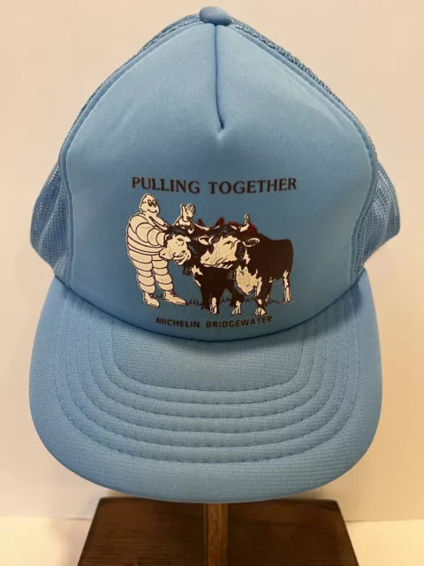 Michelin Man Vintage 1980s Hat Ball Cap, Cows, Bridgewater, Pulling Together