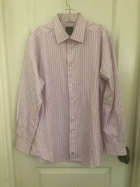 David Donahue Trim Fit Plaid Button Dress Shirt Men’s 17 - 34 / 35 Cotton