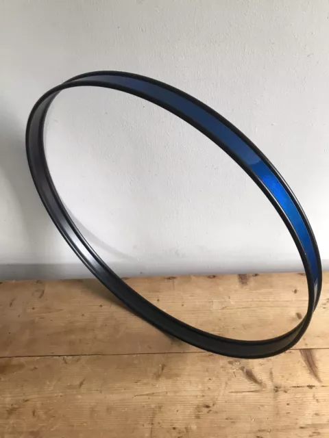 One x 22" Bass Drum Hoop Rim Blue Wrap on Black Metal Rim