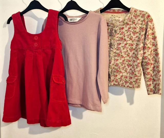 Pacchetto Vestiti Ragazze Età 2-3 Y. Velluto A Coste Abito, Jamper, T-Shirt.usato.