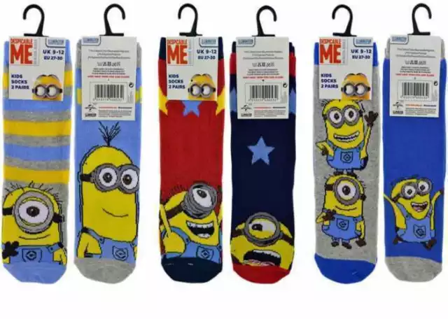 New Kids Boys Girls 2 or 4 Pack of Despicable Me 2 Official Minion Cotton Socks