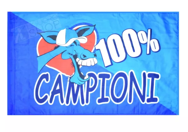 BANDIERA DEL NAPOLI 100% CAMPIONI 3° SCUDETTO CM 94x140 CALCIO TIFOSI SENZA ASTA