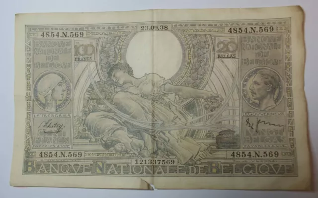 Billet de Belgique 100 Francs 20 Belgas 23-09-1938 (FR1) P2517/55