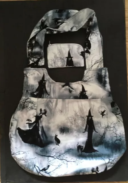 Handmade Cotton Tote Bag Witch Spooky Fabric Lined with Zipped pocket Washable