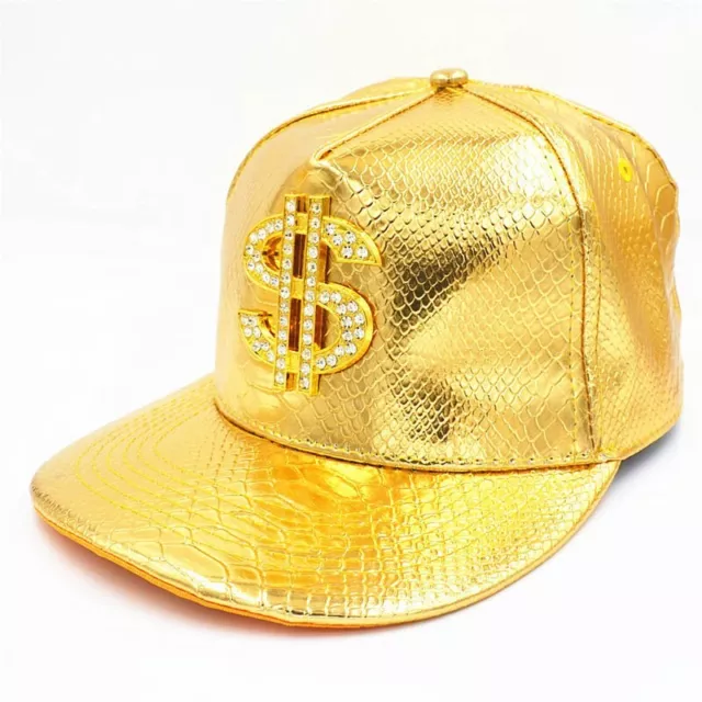 Casquette Doré Bling Bling Dollar Ajustable Faux Cuir Style Peau Serpent Croco