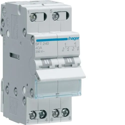 Inverseur modulaire SFT240 2 pôles 40A, point commun amont, I-0-II Hager