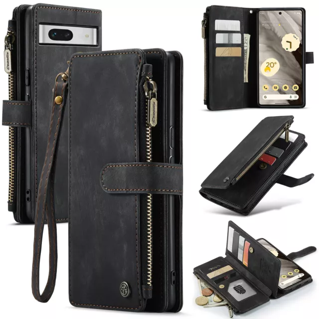 CaseMe for Google Pixel 7a Wallet Case PU Leather zipper Card slotsHolder cover