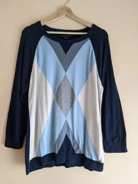 Tommy Hilfiger Navy/Blue Diamond/Golf Round Neck Cotton Jumper - Women's XL