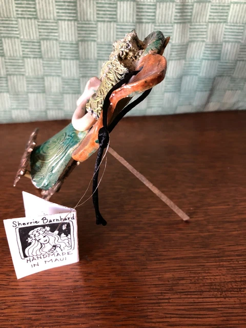 RAKU Ceramic MAUI ANGEL Handmade by Sherrie Barnhard With Gold Stand 3