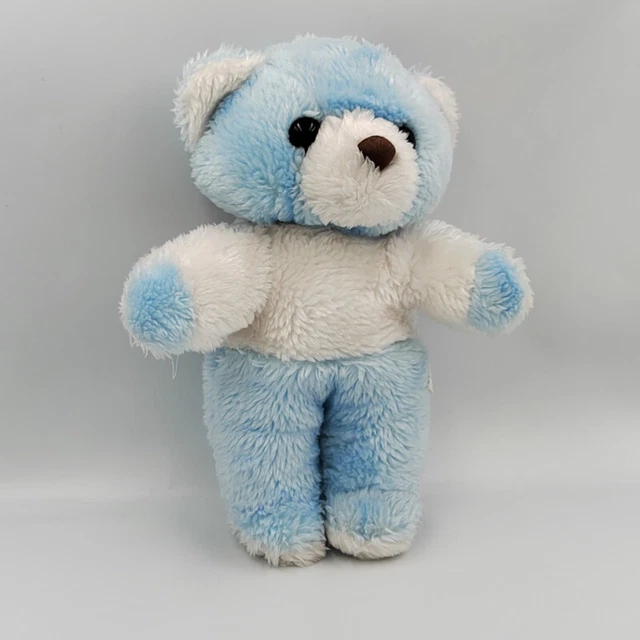 Ancien doudou peluche ours bleu blanc - 32171