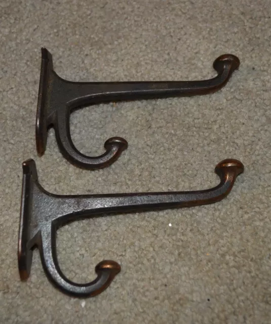 Set 2 Antique Cast Iron Matching Wall Coat Hooks Original Finish