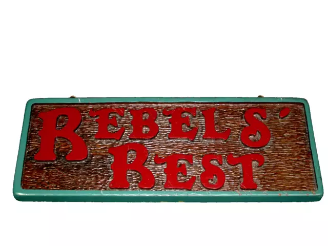 Vtg Wood Rebels Rest Sign Restaurant Bar Red Brown 12X30" Mancave Barn Party