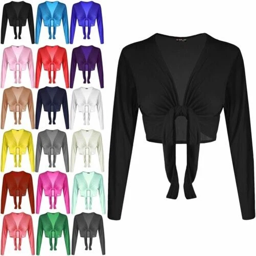 Donna Aperto Davanti Legare Coprispalle Scialle Bolero Manica Lunga Cardigan Top