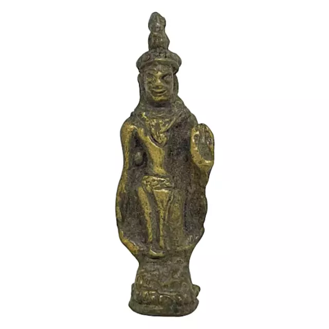 Khmer Lopburi Standing Buddha Amulet Bronze Statue Protect Talisman #3