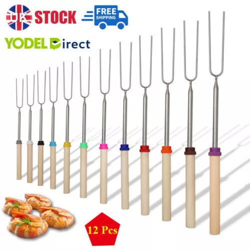 5/8/12X Extendable 32-81cm BBQ Forks Marshmallow Roasting Sticks Camping Skewer