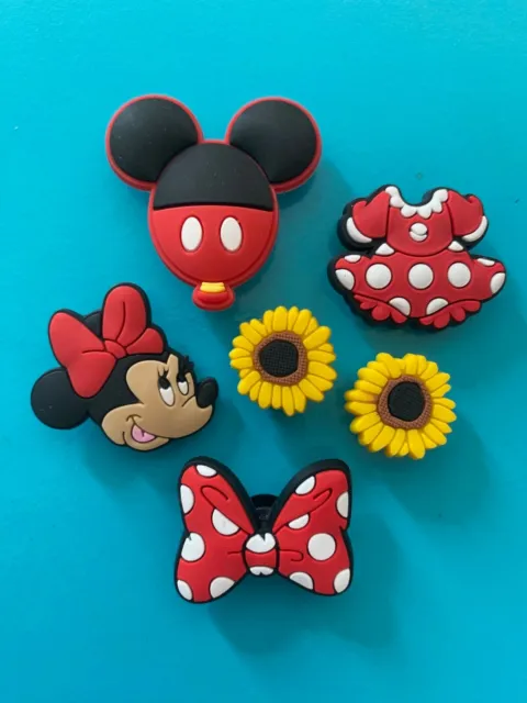 6 Shoe Charms For Crocs Minnie Mouse Sun Flower Dress Bow Design Plug Button