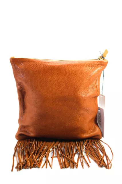 Clare V Women's Leather Fringe Trim Fold-over Zip Clutch Bag Brown Size M