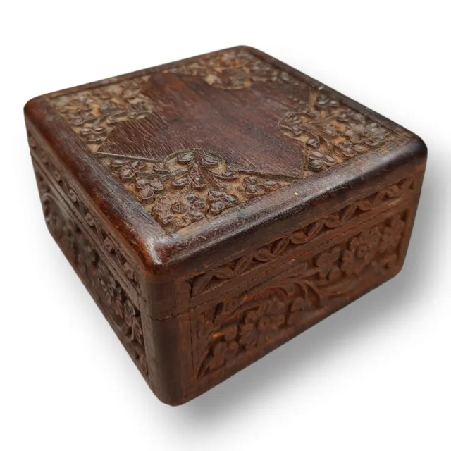 Handcrafted Wooden Jewelery Box Women Jewel Organizer Hand Carved India Vintage