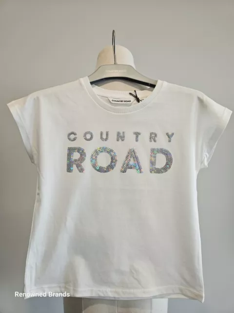 Country Road White Logo Cotton Sequin T Shirt Size 8 Bnwt Rrp $39.95