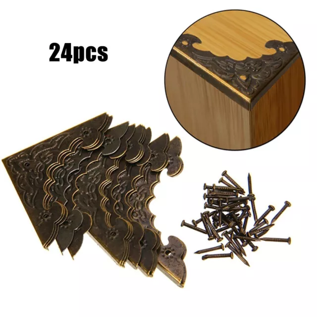 24 pièces protection d'angle étui en bois avec finition bronze pour boîtes à