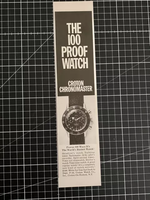 Croton Chronomaster Chronograph 100 Proof Original 1967 Vintage Werbung Advert