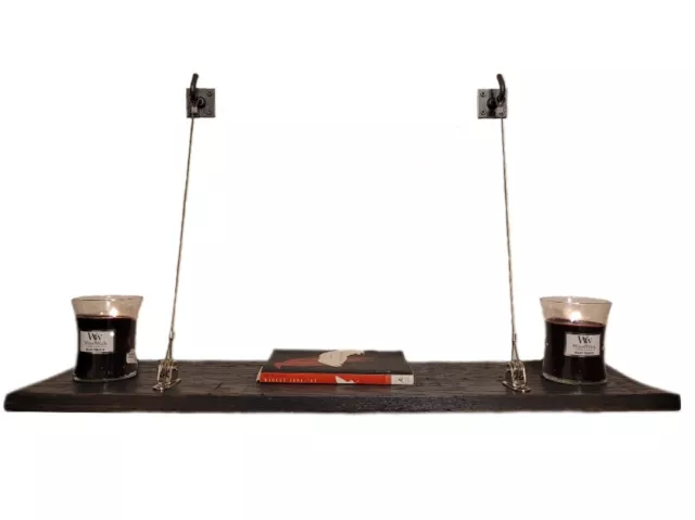 Hanging shelf bookshelf oak reclaimed upcycled floating barnwood rustic shelving