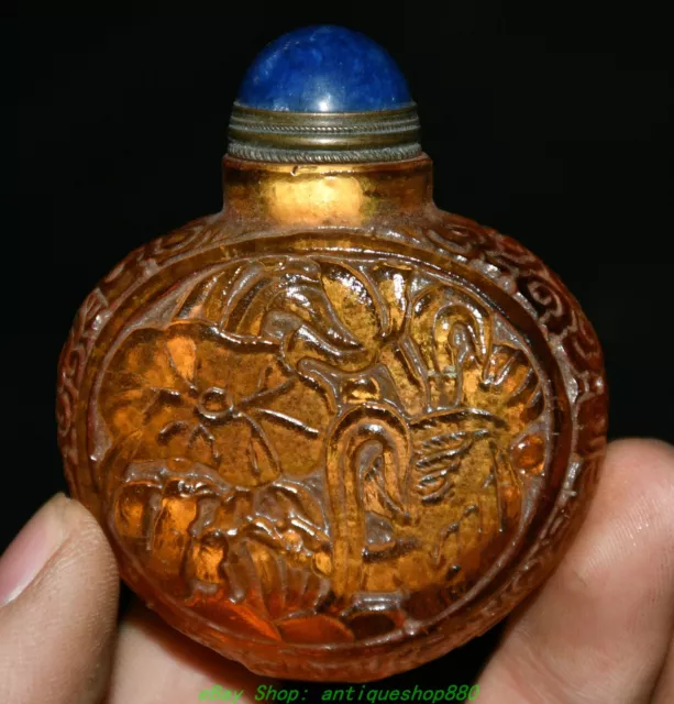 2.7'' Old Chinese yellow Coloured Glaze Carved Dynasty Snuff Bottle Statue
