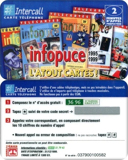 N°495  Tres Rare Telecarte Prepayee A Code Intercall 1999 / 1300 Ex. / Neuve