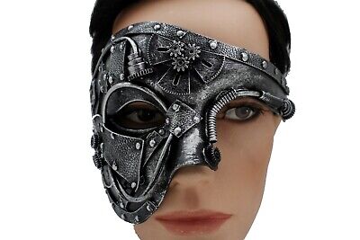 Men Women Shiny Black Halloween Costume Half Face Mask Steampunk Rave Mardi Gras