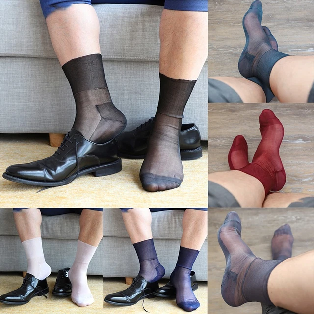 Mens Summer Thin Sheer Silk Evening Transparent Dress Business Socks