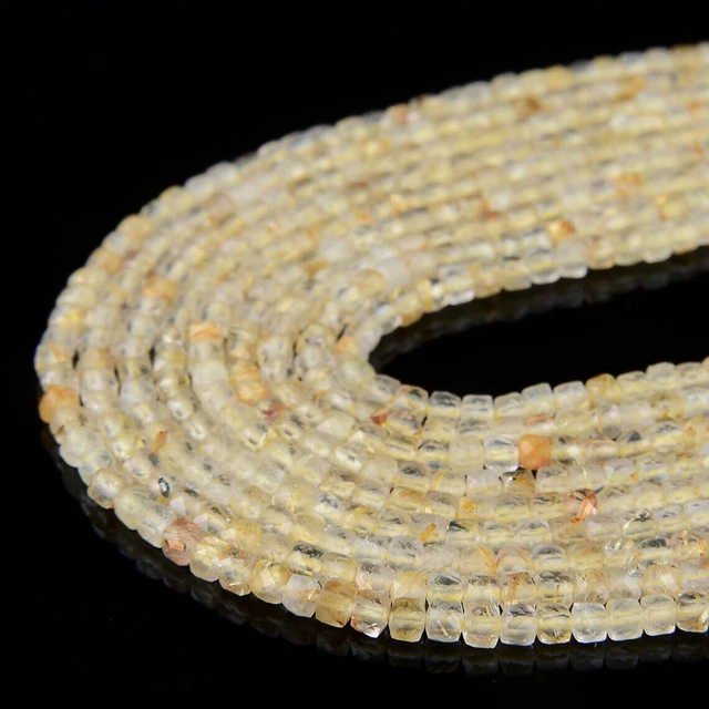 Naturel AAA Rutile Quartz Gemme 2mm Cube Boîte Briolette Facettes Perles 33cm