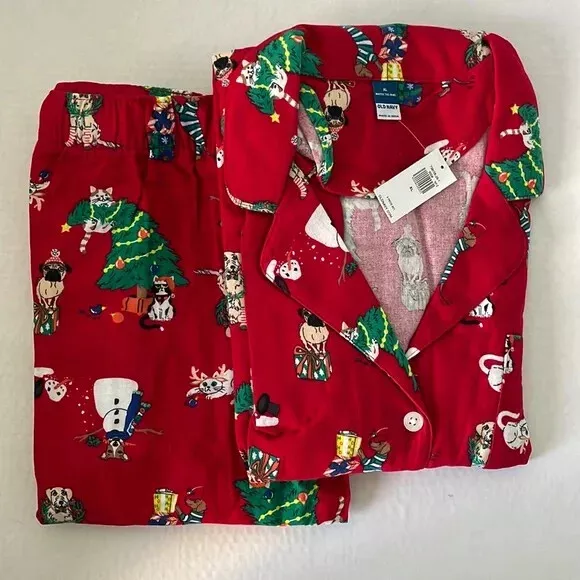 Old Navy Woman's NWT Size Small CoZy Warm Holiday Pets 2 Pc. Flannel Pajama Set