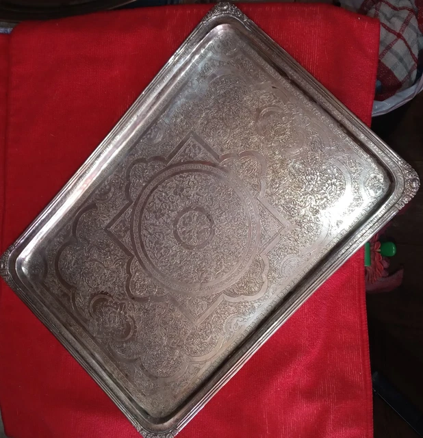 Antique Fine Persian Silver Tray With Figures Islamic 19th Century with Hallmark