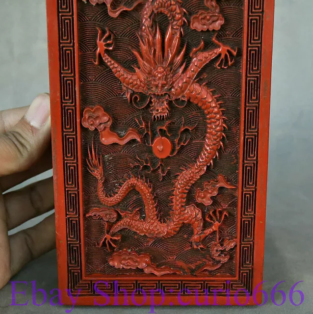 7" Marked Old Chinese Red Lacquerware Carving Dragon Flower Jewelry Box 3