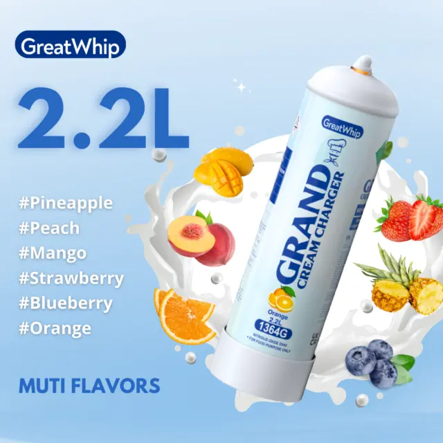 Whipped Cream Charger 2.2L 1364g Tank GreatWhip Strawberry Blueberry Muti Flavor