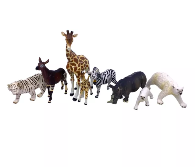 Lot Of 8 1990s Safari LTD Animal Zebra Polar Bear Tiger Rhino Giraffe Okapi