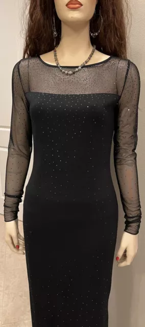 St John Sequined Shimmer Milano Knit Gown  Black Dress Size 2 3