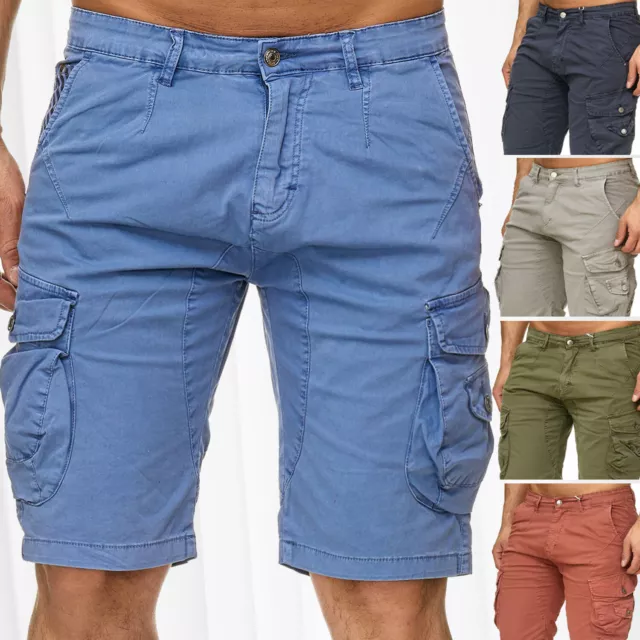 Herren Bermuda Cargo Shorts Stretch Jeans Look Kurze Capri Hose Sommer NEU
